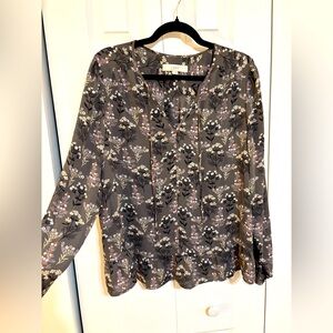 Gray Floral pink and white Long sleeve blouse from LOFT
